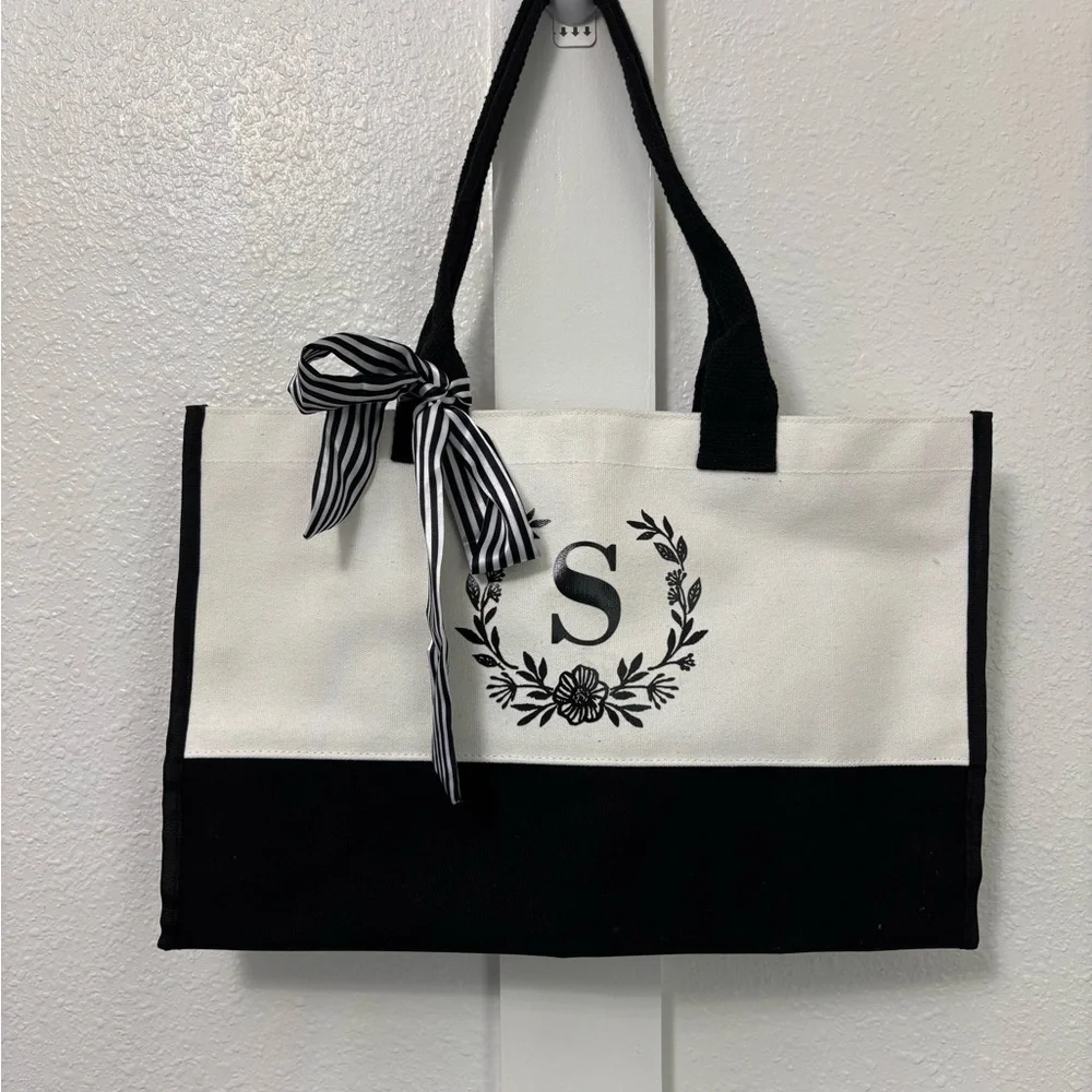 NWOT Black and White Tote Bag with S Monogram